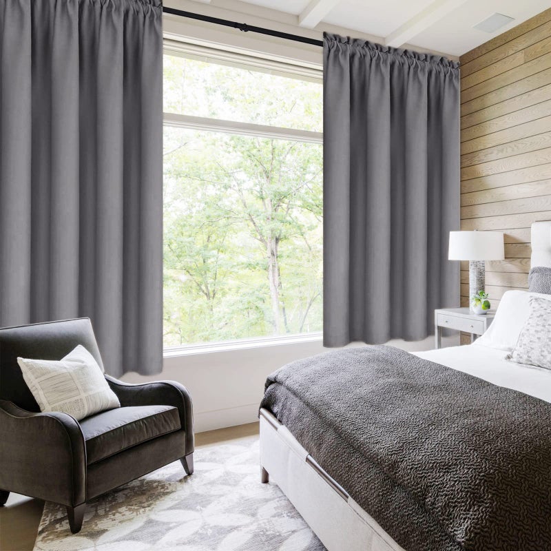 DWCN Blackout Curtains Thermal Insulated Energy Saving Bedroom and Kitchen Curtains Window Treatments, W 38 x L 45 Inch, Set of 2 Grey Rod Pocket Drapes - Image 2